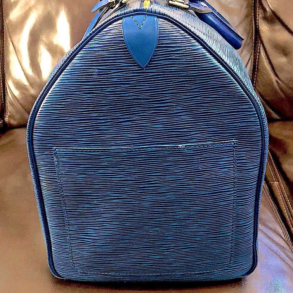 LOUIS VUITTON Toledo Blue Epi Leather LV50 Keepall Boston Travel Duffel Bag